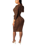 Geometric Brown Print LS Dress,  - Glam Necessities By Sequoia Wilson