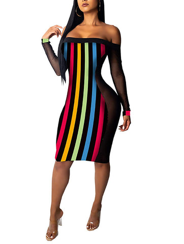 Multi Stripe Mesh Dress,  - Glam Necessities By Sequoia Wilson