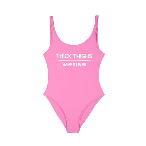 Thick Thighs Save Lives One Piece Swimsuit Plus Size. Black / Pink