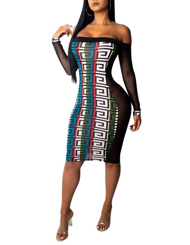 Geometric Multi Color Print Dress,  - Glam Necessities By Sequoia Wilson