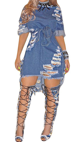 Distressed Denim Dress, Dresses - Glam Necessities By Sequoia Wilson