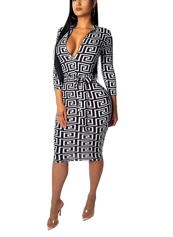 Geometric White Print LS Dress,  - Glam Necessities By Sequoia Wilson